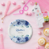 ブルーの花とゴールドの飾りが付いたベイビーシャワー ペーパープレート (パーティー)