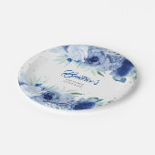 ブルーの花とシルバーのコンフェッティ ベイビーシャワー ペーパープレート (アングル)