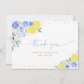 ブルーの花とレモンのメインスクイーズ ブライダルシャワー サンキューカード (正面)