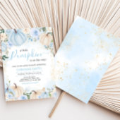 ブルーの花と緑の葉の小さなかぼちゃのベイビーシャワー 招待状