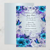 ブルーの花と蝶のウェディングシャワー招待状 招待状 (正面/裏面)