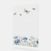 ブルーの花と蝶のウェルカムボード ブライダルシャワー アクリルサイン (傾斜)