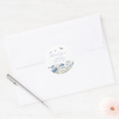 ブルーの花と蝶の感謝の気持ちを込めたウェディングシャワーのお礼 ラウンドシール (封筒)