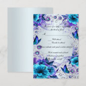 ブルーの花と蝶の返信カード 出欠カード (正面/裏面)