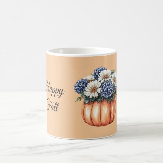 ブルーの花のかぼちゃの秋 コーヒーマグカップ (中央)