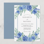 ブルーの花のアーチ ロマンス ウェディング 招待状 (正面/裏面)