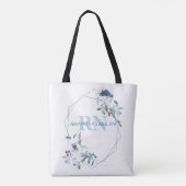 ブルーの花のイニシャルモノグラム トートバッグ (裏面)