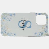 ブルーの花のイニシャル入りデザイン Case-Mate iPhoneケース (裏面 (横))