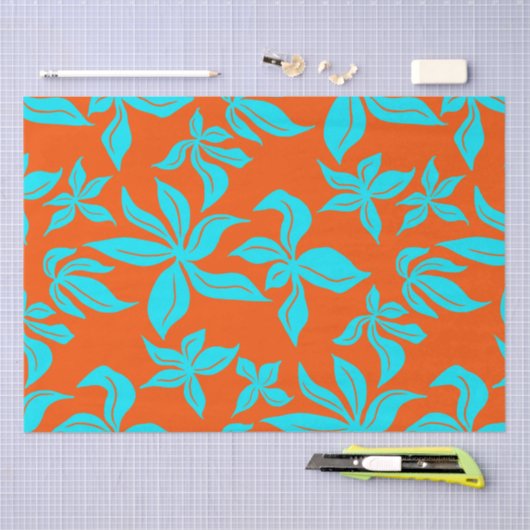 ブルーの花のイラストパターン 薄葉紙 (クラフト)