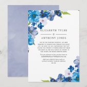 ブルーの花のウェディングゲストリスト縮小のお知らせ 案内状 (正面/裏面)