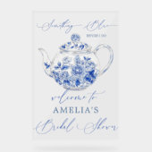 ブルーの花のウェディングシャワー歓迎の看板 アクリルサイン (正面)