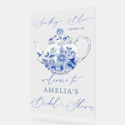 ブルーの花のウェディングシャワー歓迎の看板 アクリルサイン (傾斜)