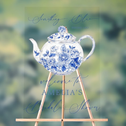 ブルーの花のウェディングシャワー歓迎サイン アクリルサイン (ニュートラル)