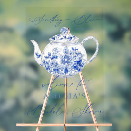 ブルーの花のウェルカムサイン ブライダルシャワー アクリルサイン