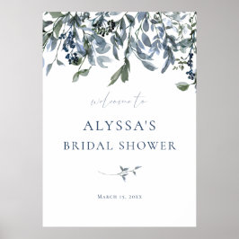 ブルーの花のウェルカムサイン ブライダルシャワー ポスター