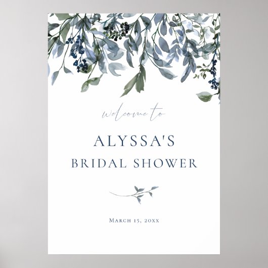ブルーの花のウェルカムサイン ブライダルシャワー ポスター (正面)