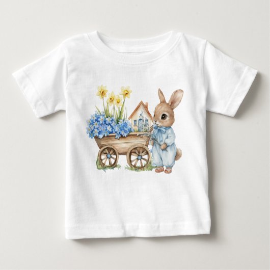ブルーの花のカスタムウサギ ベビーTシャツ (正面)