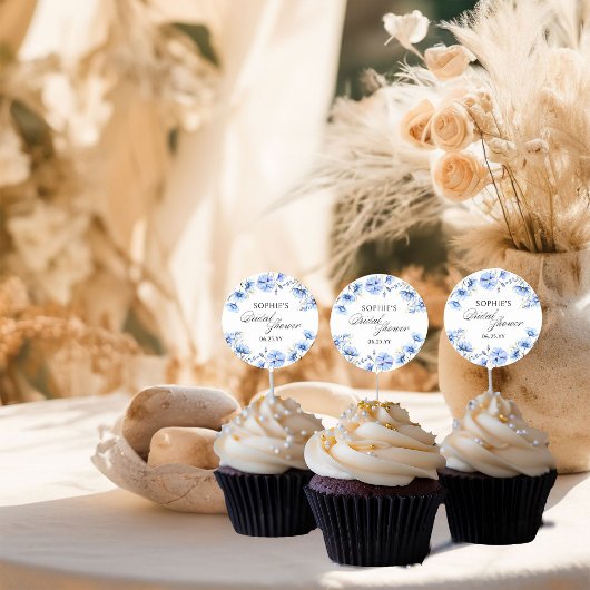 ブルーの花のカリグラフィーブライダルシャワー ラウンドシール