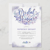 ブルーの花のカリグラフィー ウォーターカラーのブライズシャワー 招待状 (正面)