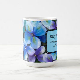 ブルーの花のコーヒーマグ ポジティブな言葉 コーヒーマグカップ
