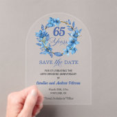 ブルーの花のゴールドフレーム 65回目の結婚記念日 アクリル招待状 (インサイチュ (ポータブル))