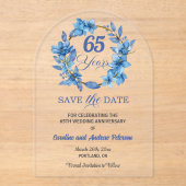 ブルーの花のゴールドフレーム 65回目の結婚記念日 アクリル招待状 (正面)