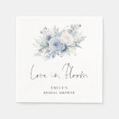 ブルーの花のスクリプト ラブ イン ブルーム ブライダル シャワー スタンダードカクテルナプキン (正面)