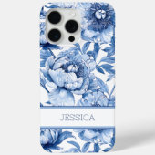 ブルーの花のチヌアズリー柄フラワーズ 名前入り Case-Mate iPhoneケース (裏面)