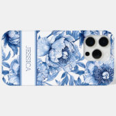 ブルーの花のチヌアズリー柄フラワーズ 名前入り Case-Mate iPhoneケース (裏面 (横))