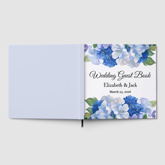ブルーの花のデザインのウェディングゲストブック ゲストブック (全面)