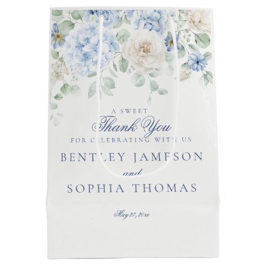 ブルーの花のハイドランジア ウェディングギフト ミディアムペーパーバッグ (裏面)