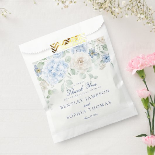 ブルーの花のハイドランジア ウェディングスイーツ フェイバーバッグ (封をした状態)