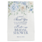 ブルーの花のハイドランジア ブライドシャワーのお土産 ミディアムペーパーバッグ (裏面)