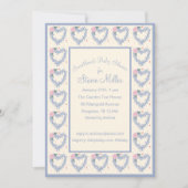 ブルーの花のハートとリボン　ベイビーシャワーの招待状 招待状 (正面)