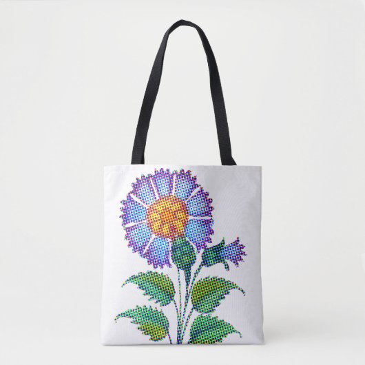 ブルーの花のハーフトーン ファインアート トートバッグ (正面)