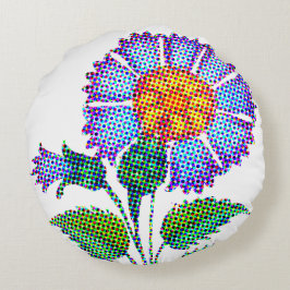 ブルーの花のハーフトーン ファインアート ラウンドクッション