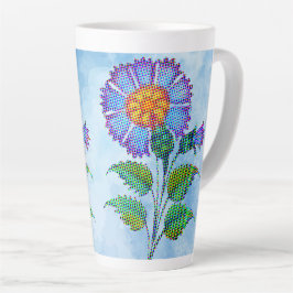 ブルーの花のハーフトーン ブルーのファインアート カフェラテマグ