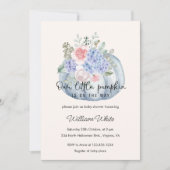 ブルーの花のパンプキン ハロウィン 秋のベイビーシャワー 招待状 (正面)