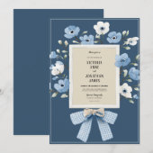 ブルーの花のビンテージ・ウィムジカルな結婚式の招待状 招待状 (正面/裏面)