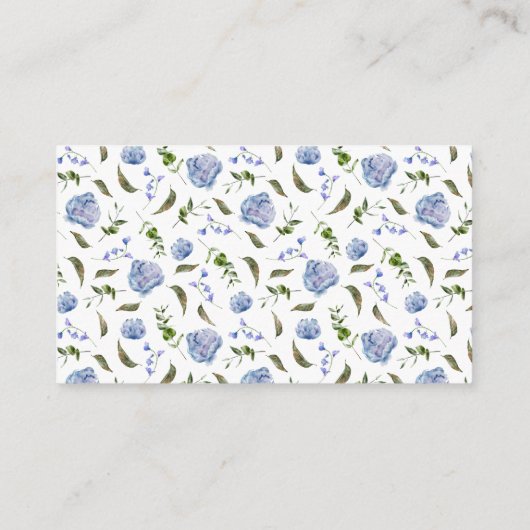 ブルーの花のブライダルシャワーレシピリクエストカード エンクロージャーカード (裏面)