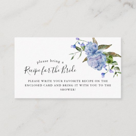 ブルーの花のブライダルシャワー レシピリクエストカード エンクロージャーカード (正面)
