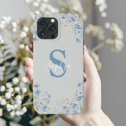 ブルーの花のモノグラム 名入れデザイン Case-Mate iPhoneケース