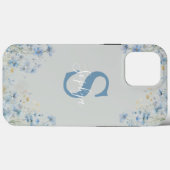 ブルーの花のモノグラム 名入れデザイン Case-Mate iPhoneケース (裏面 (横))
