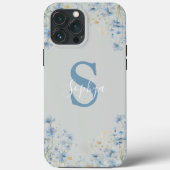 ブルーの花のモノグラム 名入れデザイン Case-Mate iPhoneケース (裏面)