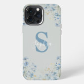 ブルーの花のモノグラム 名入れデザイン iPhoneケース (裏面)