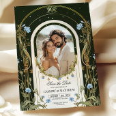 ブルーの花のユニークなSave the Dateフォト 招待状