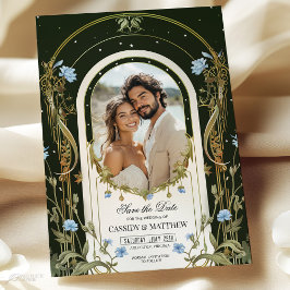 ブルーの花のユニークなSave the Dateフォト 招待状