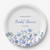 ブルーの花のワイルドフラワーのブライズシャワー ペーパープレート (正面)