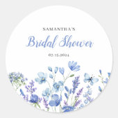 ブルーの花のワイルドフラワーのブライズシャワー ラウンドシール (正面)