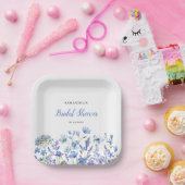 ブルーの花のワイルドフラワー水彩色のウェディングシャワーの装飾 ペーパープレート (パーティー)